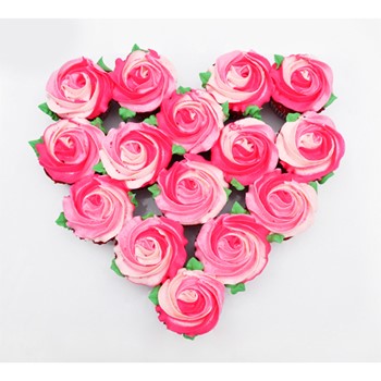 Heart Pink Rose Cupcakes